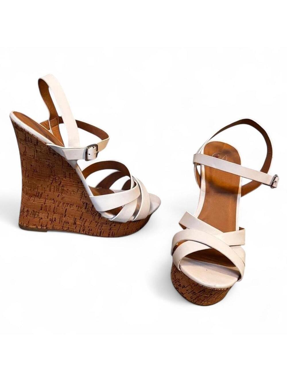 White strappy cork wedges #corkwedges